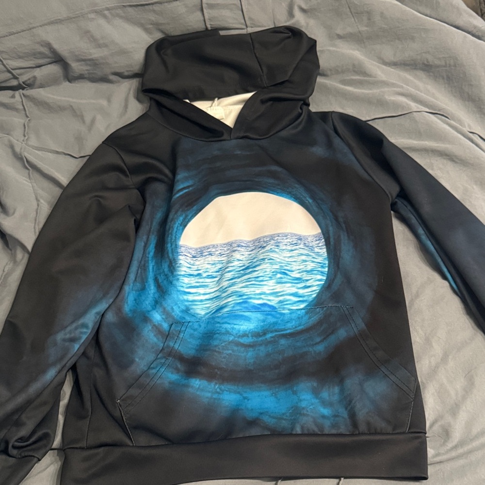 Boy’s Black Hoodie with Blue Ocean Graphic
